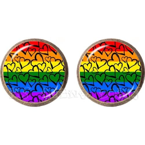 LGBT Glass Dome Earrings For Women Men Gay Lesbian Pride With Rainbow Love Wins Same Sex Marriage Love Hypoallergenic Ear Nail
