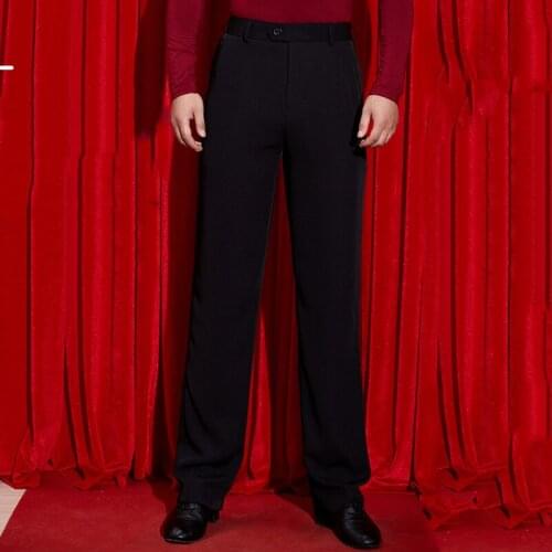 2019 Male Latin Dance Pants 2 Kind OfPocket Adult Size Black Linen Ballroom Performance Training Rumba Paso Doble Cowboy DWY2086