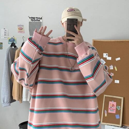 2021 Mens Striped Printing Loose Youth Pullover Fashion 3d Print Hoodies Cotton Casual Coats Streetwear Hip Hop Sweatshirts