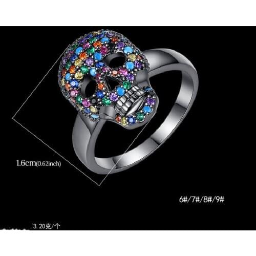 2021 New European and American Retro Exaggerated Skull Ring Environmental Protection Copper Inlaid AAA Zircon Men And Women