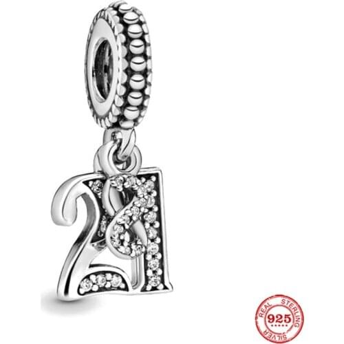 New Original silver color 21st celebration dangle diy bead charm fit european pandora charms bracelet bangles diy jewelry P093
