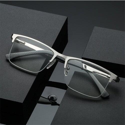 Blue Light Blocking Semi-Rimless Farsighted Spectacles Stainless Steel Vintage Square Hyperopia Glasses Power +1.0 +1.5 To +4.0