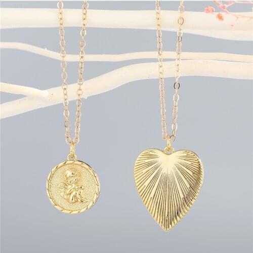 1Pcs Heart Wing Angel Necklace For Womens Gift Jewelry Fashion Simple Cute Cupid Leaf Round Geometric Clavicle Chain N154