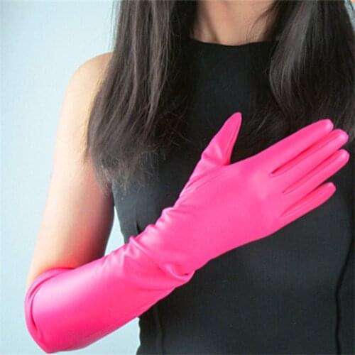 Extra Long Leather Gloves 50cm Long Section Elbow Simulation Leather Imitation Sheepskin PU Female Models Rose Red PUMH50