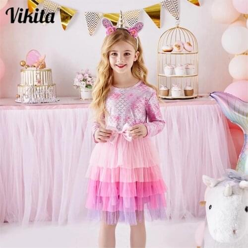 VIKITA Girl Mermaid Sequins Tutu Dress Ball Gown Performance Birthday Dancing Dresses Girls Layered Princess Elegant Party Dress