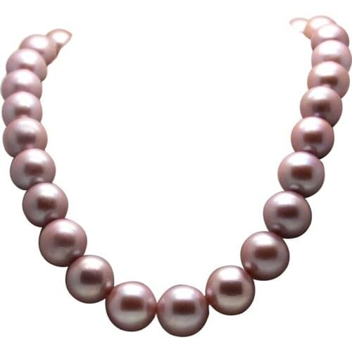 AAA freshwater pearl pink/purple round 10-13.7mm necklace 43cm FPPJ wholesale nature women gift