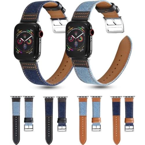 For apple watch series 6 5 4 3 2 1 Denim leather strap apple watch band 44mm42mm iwatch SE Sports Wrist Bracelet Seatbelt
