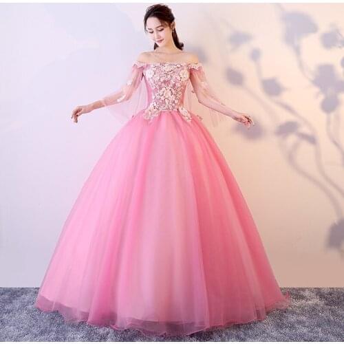 Pink Party Dress Vestidos Quinceanera Dresses Classic Lace Floor-length Ball Gown Customize Prom Dress Robe De Bal