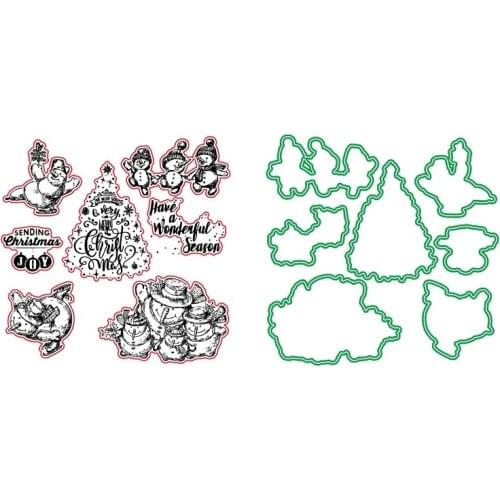 Merry Christmas Snowman Metal Cutting Dies And Clear Stamp Set For DIY Scrapbooking Photo Album Embossing Stencial