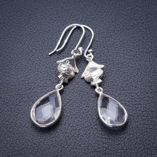StarGems Natural White Topaz Fish Handmade 925 Sterling Silver Earrings 2" E0551