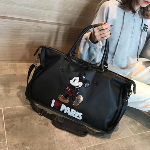 Disney new fashion travel bag waterproof sequined Mickey Mouse gym bag portable large capacity shoulder bag