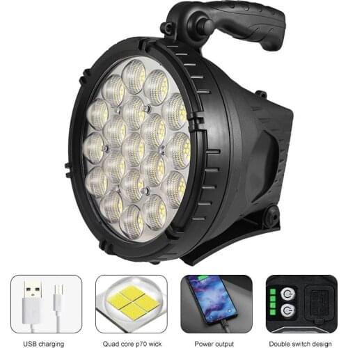 Super Bright LED Portable Spotlights Flashlight Searchlight with P90 Lamp Bead Power Bank Function for Expeditions Camping