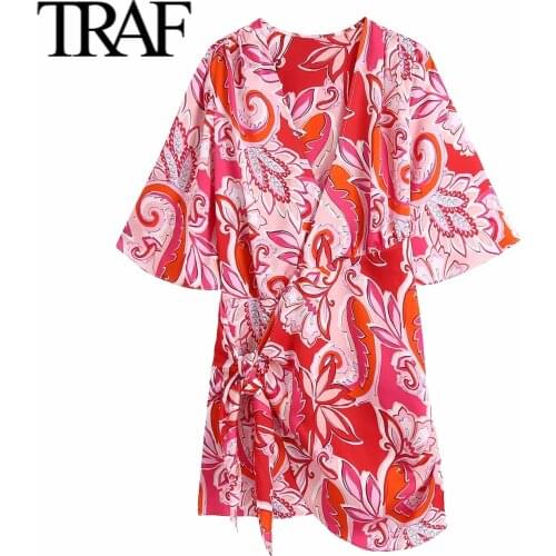 Traf Clothes Summer 2021 Fashion Bandage Dress Vintage Gothic Dress Evening Sexy Dress Women Printed Mini Dress