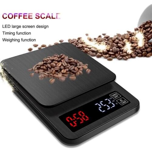 Coffee Weight Balance USB Scale Timer LCD Digital Electronic Drip Coffee Scale With Timer 3kg 5kg/0.1g Black Kitchen Baking Tool