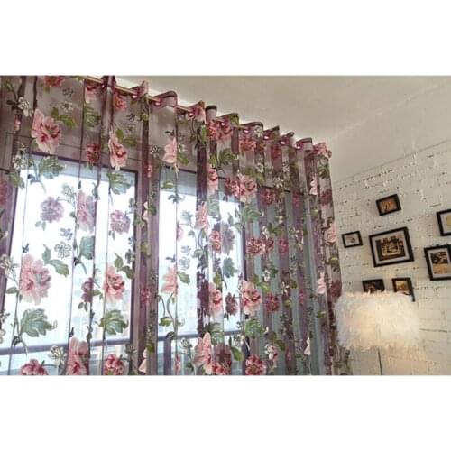 Purple Floral Tulle In Sheer Curtains For Living Room The Bedroom Kitchen Shade Window Treatment Curtain Blinds Panel