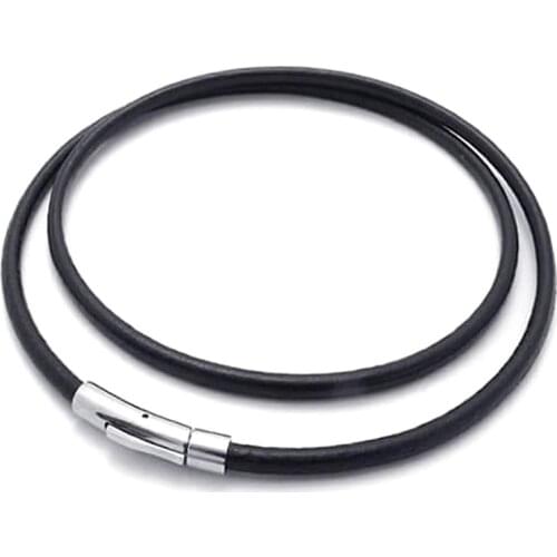 1PCS Black Leather Necklace Cord Wax Rope Lace Chain with Stainless Steel Rotary Clasp Connectors DIY Necklaces Jewelry