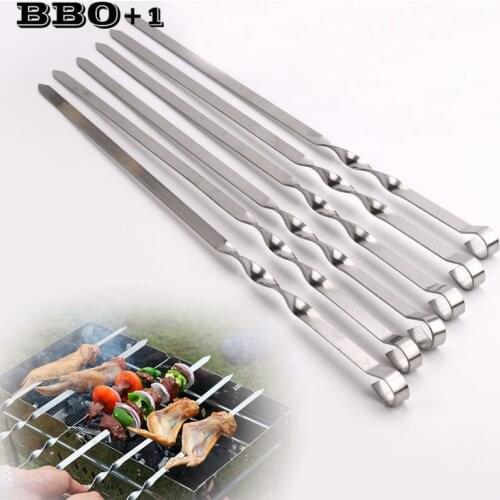 19.68'' 50cm Stainless steel Barbecue Skewers BBQ Grill Set Wide Resuable Shish Kabob Sticks BBQ Accessories Long BBQ Forks set