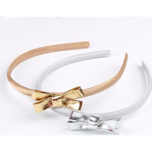 2pcs/lot Simple Design Gold/Silver Leather Bows Headband Hair Bands For Girls Women Headwear Hair Accessories Cute Gift For Baby