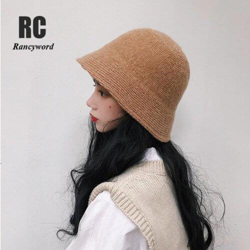 2021 Hat winter womens fashion Solid color rabbit fur hat bucket cap fishermans hat retro knitted wool basin Bucket Hat