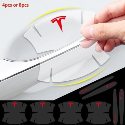 4 PCS / 8 PCS Transparent Car Door Handle Stickers Auto Handle Protection Anti Scratch Stickers For Tesla Model 3 Chevrolet
