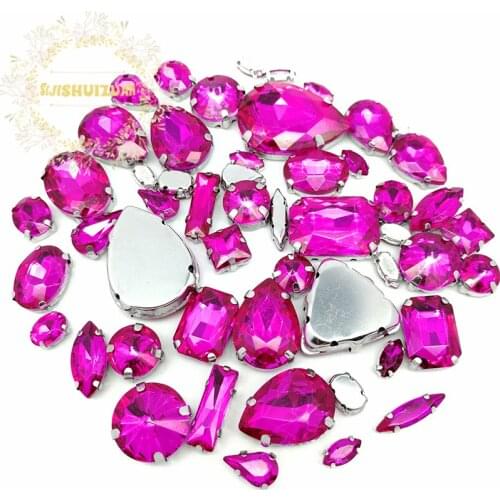 52pcs 23sizes 10shapes MIX Rose red sizes Crystal Glass Sewing Rhinestones Bottom DIY Womens Dresses and Shoes