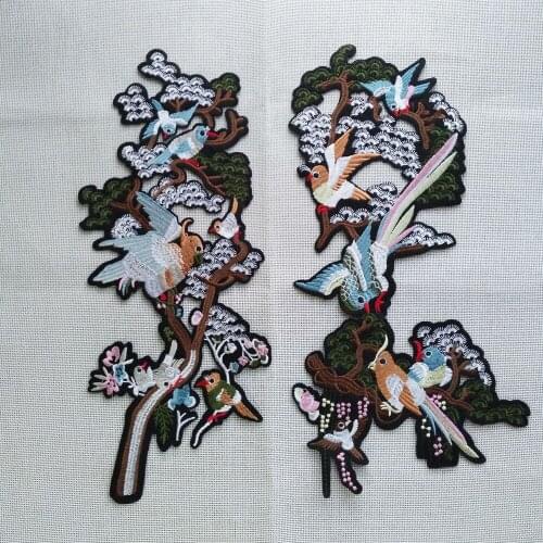 2pcs/set New Fiying birds Tree Applique Embroidered Iron on Bird Patches For Clothes Jacket Sticker Repair Diy Craft Decoration
