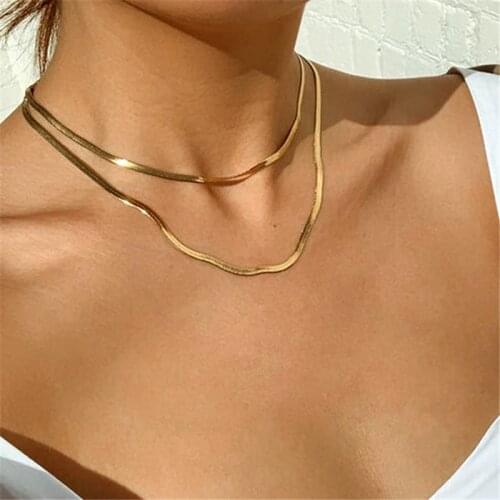 AY Fashion Golden Double-Layered Snake Chain Choker Necklace For Women 2020 Boho Multilayer Chain Charm Necklaces Jewelry