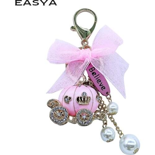 EASYA Cute Princess Pumpkin Car keychain Hangings Car Keyring Or Bag Buckle Cinderella Pumpkin Car Keychain Gift