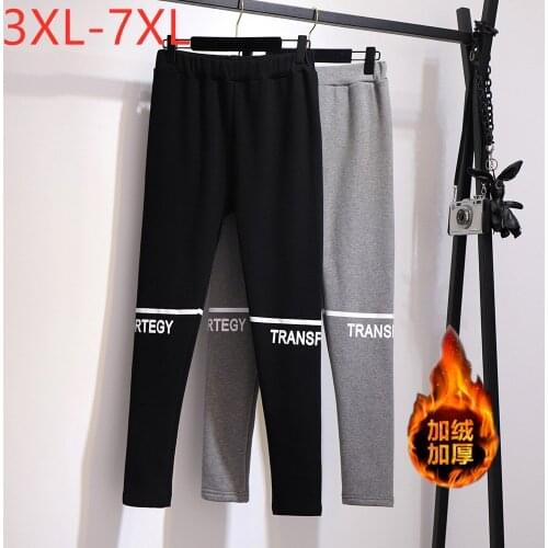 New ladies autumn winter plus size pencil pants for women thick velvet wool large elastic gray long trousers 3XL 4XL 5XL 6XL 7XL