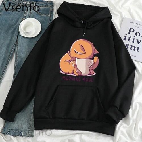 Morning Mood Funny Harajuku Hoodie Women Female Pullovers Fleece Sweatshirt Crewneck Kawaii Clothes Aesthetic Sweatshirts Sweat
