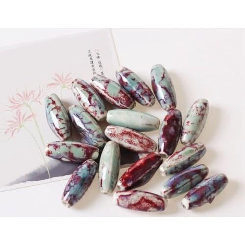 10Pcs Big Hole Rectangle Ceramic Beads For DIY Bracelet Jewerly Hand Making Crafts Accessories Retro Long Oval Shape Spacer Bead