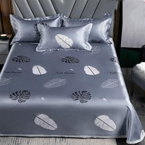 Nordic Minimalist Style Printed Cool Ice Silk Bed Sheet Set, Summer Mat + Pillowcase, Warm And Refreshing