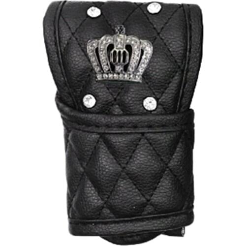PU Leather Car Gear Shift Cover Anti-Slip Leather Car Gear Shift Knob Cover with Bling Crown