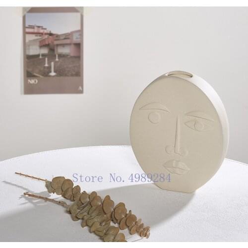 Creativity Ceramic Vase White Abstract Human Face Cartoons Lovely Flower Arrangement Modern Home Decoration Accessories