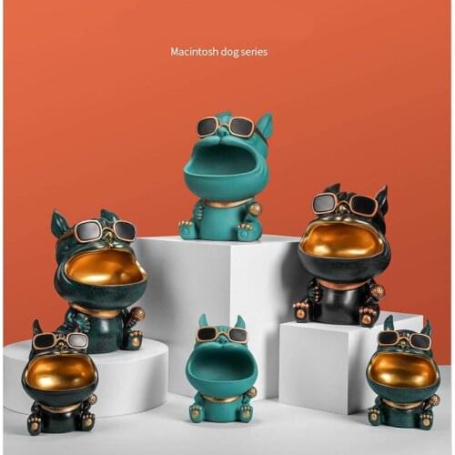 Cool Dog Storage Statue Dog Box Big Mouth Lucky Cat Storage Box Key Phone Organizer Desktop Resin Figurines Ornament Decoration