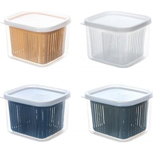 Kitchen Storage Box With Cover Thickened Transparent Double-layer Refrigerator Storage Box Separable Drain Basket Fresh Storage