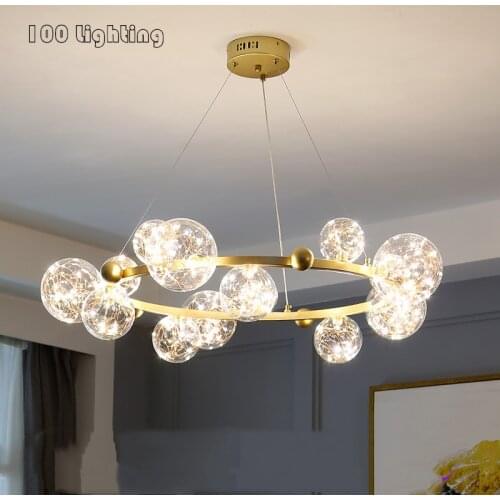 Star Bright LED Chandeliers Parlor Dining Room Hanglamp Gold Black Romantic Atmosphere Decoration Light Fixtures Clear Glass