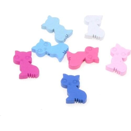 MIAOCHI DIY 30Pcs Mixed Color Cat Handmade Natural Wood Spacer Wooden Beads For Jewelry Making Fit Childs Crafts Beaded 29x18mm