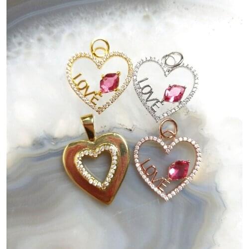 5pcs Fashion Gold Plated LOVE Words Heart Pendant CZ Paved Romantic Girly Jewelry Valentines Day Anniversary Birthday Gifts Y