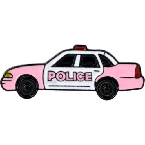 Trendy Enamel Brooch Pins Policecar Shape Metal Jewelry Letter POLICE Pink Car Badge Brooches Bagback Deco for Kids
