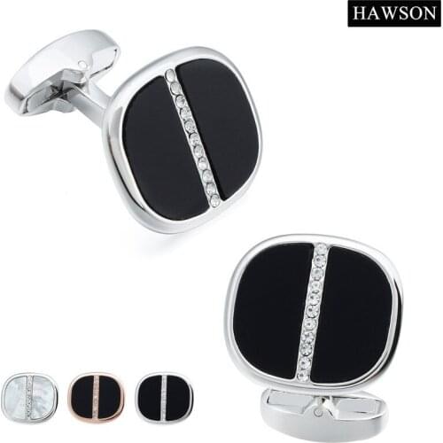 HAWSON Trendy Mens Cufflinks Rhodium/Rose Gold Tone with Stone&Crystal Cuff Buttons Designed for Wedding Suit