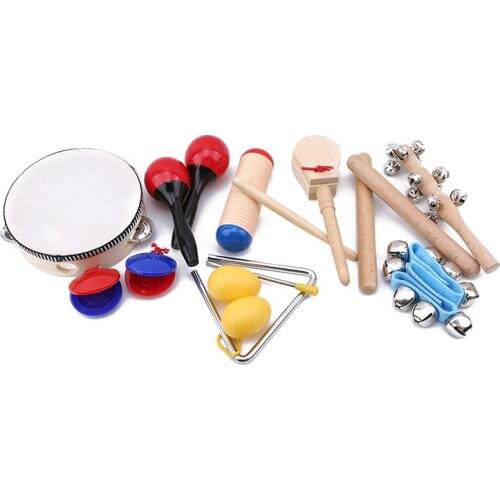 10pcs/set Children Musical Instruments Set Rhythm & Music Education Toys Band Set Toddler Wooden Percussion Toy For Kids
