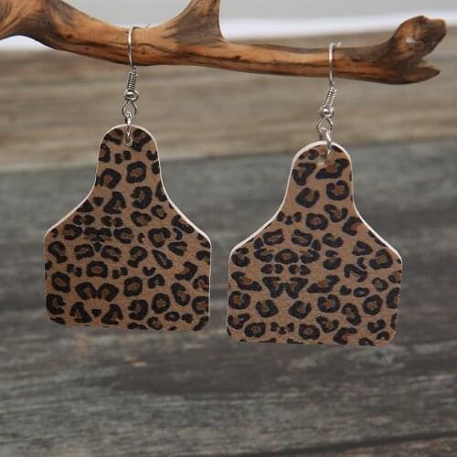 2021 New Arrival Geometric Wine Bottle Type Leopard Print Leather Earrings Retro Double-sided Printing Pattern Pu Earrings