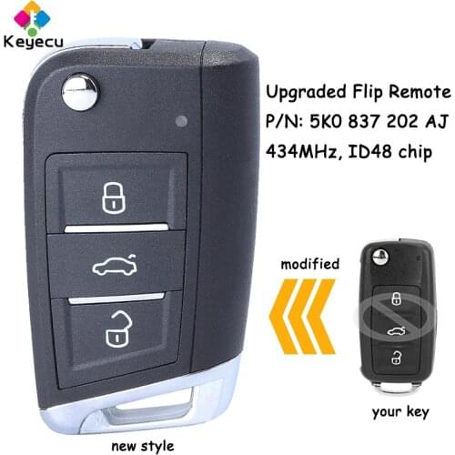 KEYECU Upgraded Remote Key for Volkswagen Caddy Polo Transporter Beetle Jetta Touran Golf 6 Tiguan Eos Sharan UP 5K0 837 202 AJ