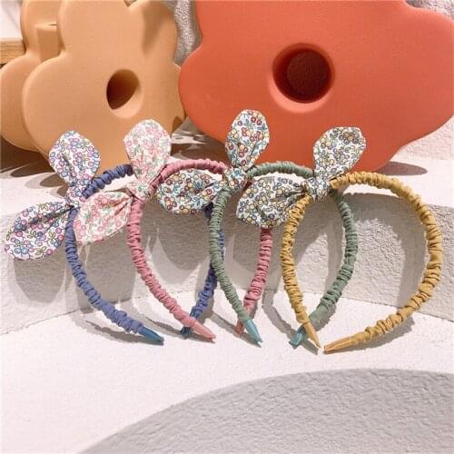 Fabric Print Rabbit Bunny Ears Headbands For Kids Girl Princess Hairbands Cute Child Hair Accessories Korean Handmade Wholesale