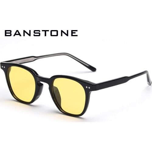 BANSTONE black green square frame sunglasses men polarized korean style ladies rivet sun glasses vintage male blue uv400