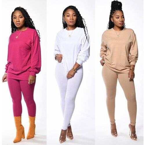 Autumn Winter Solid Tracksuit Women Activewear Sporty Long Sleeve T Shirts Top + Pencil Pants Slim Two Piece Set Outfits