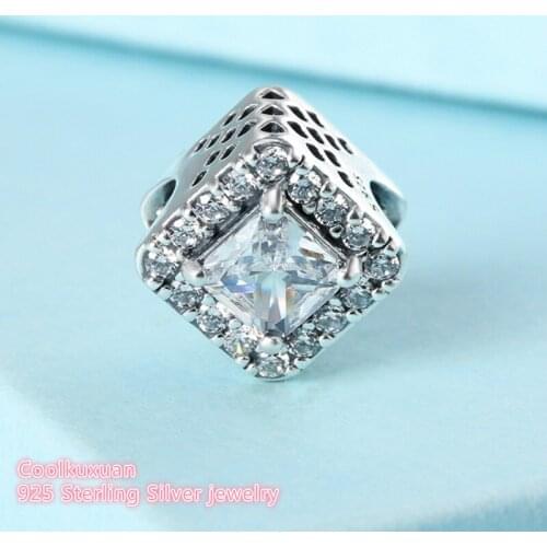 Autumn Original 925 Sterling Silver Geometric Radiance Charm, Clear CZ Beads Fit Pandora Charms Bracelet Diy Jewelry Making
