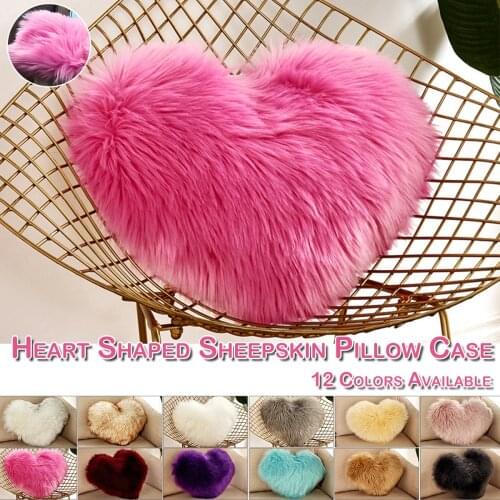 2019 Heart Shape Faux Sheepskin Fur Pillow Cover Multi Colors Warm Hairy Wool Pillow Cover Long Skin Fur Plain Washable D30