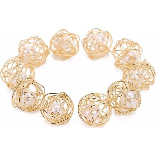 LOULEUR 10pcs/lot Simple Charms Pearl Pendant Gold Color Alloy Cage Charms For Jewelry Hair Accessories Making Findings